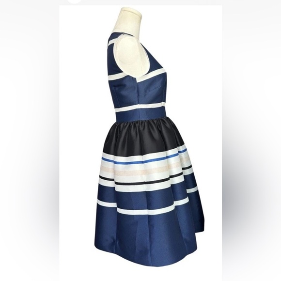 Kate Spade Holiday Stripe Fit & Flare Dress Navy White Black Size 2 - Picture 8 of 10